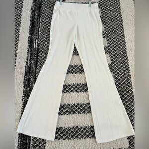 Elegant Cream Ribbed Knit Flared Pants